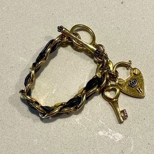 Juicy Couture Black Leather and Gold Link Bracelet